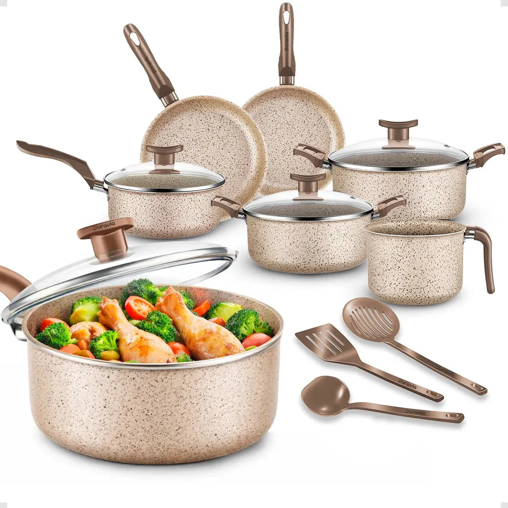 Set Completo 10 Piezas Antiadherente con Tapas de Vidrio