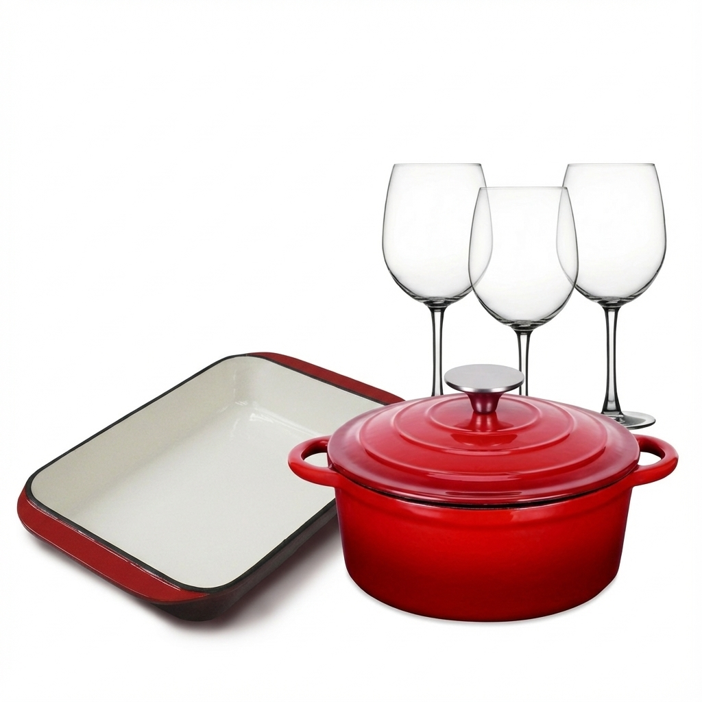 Pack Gran Anfitrión Navideño Ferél (Olla 3L + Asadera Rectangular + 6 Copas Grand Reserva 750cc)