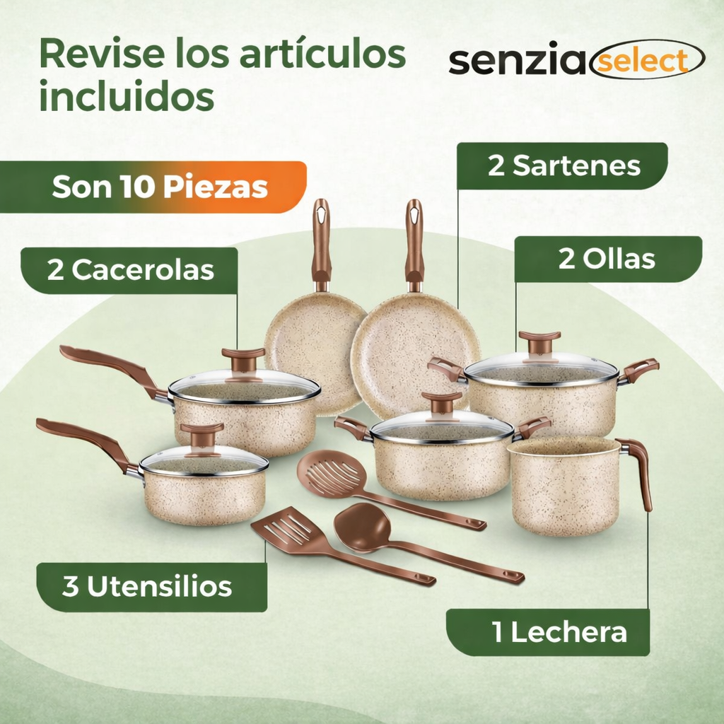Set Completo 10 Piezas Antiadherente con Tapas de Vidrio