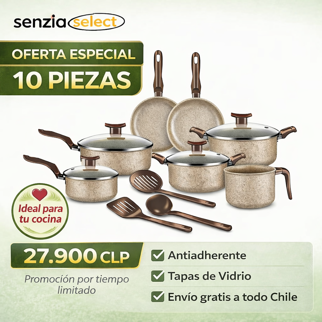 Set Completo 10 Piezas Antiadherente con Tapas de Vidrio